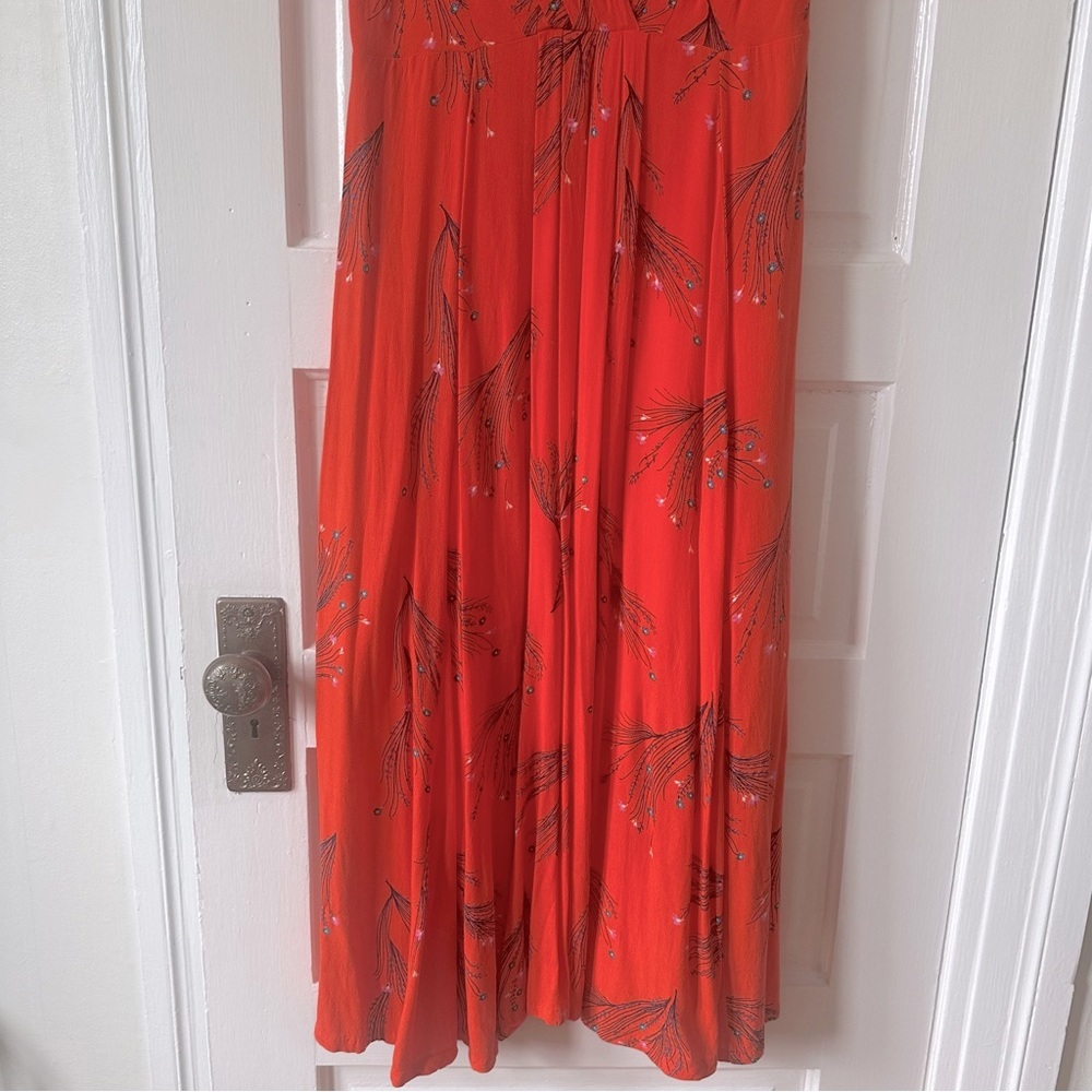 Free People Retro Coral Floral Print Dress Size 10 EUC Orange with Pockets - Picture 6 of 14